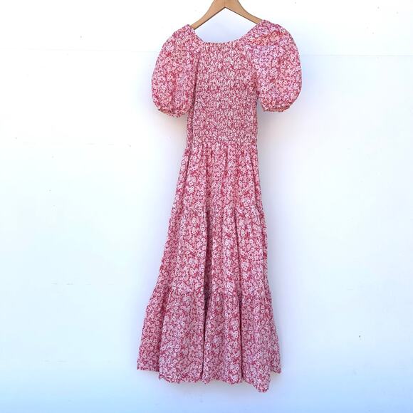 Moon River Pink Floral Feminine Puff Sleeve Midi Sundress XS Spring Tiered - Picture 5 of 7
